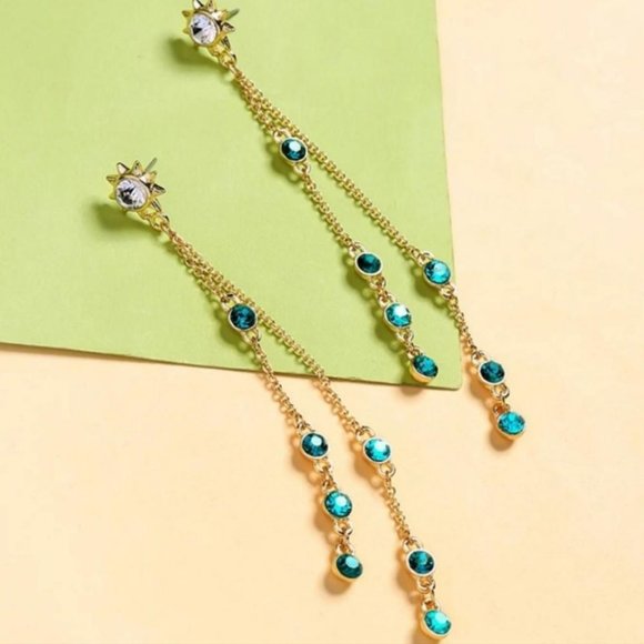 925 Silver Long Multi Chain Dangling Stars In The Sky Earrings - Picture 1 of 5